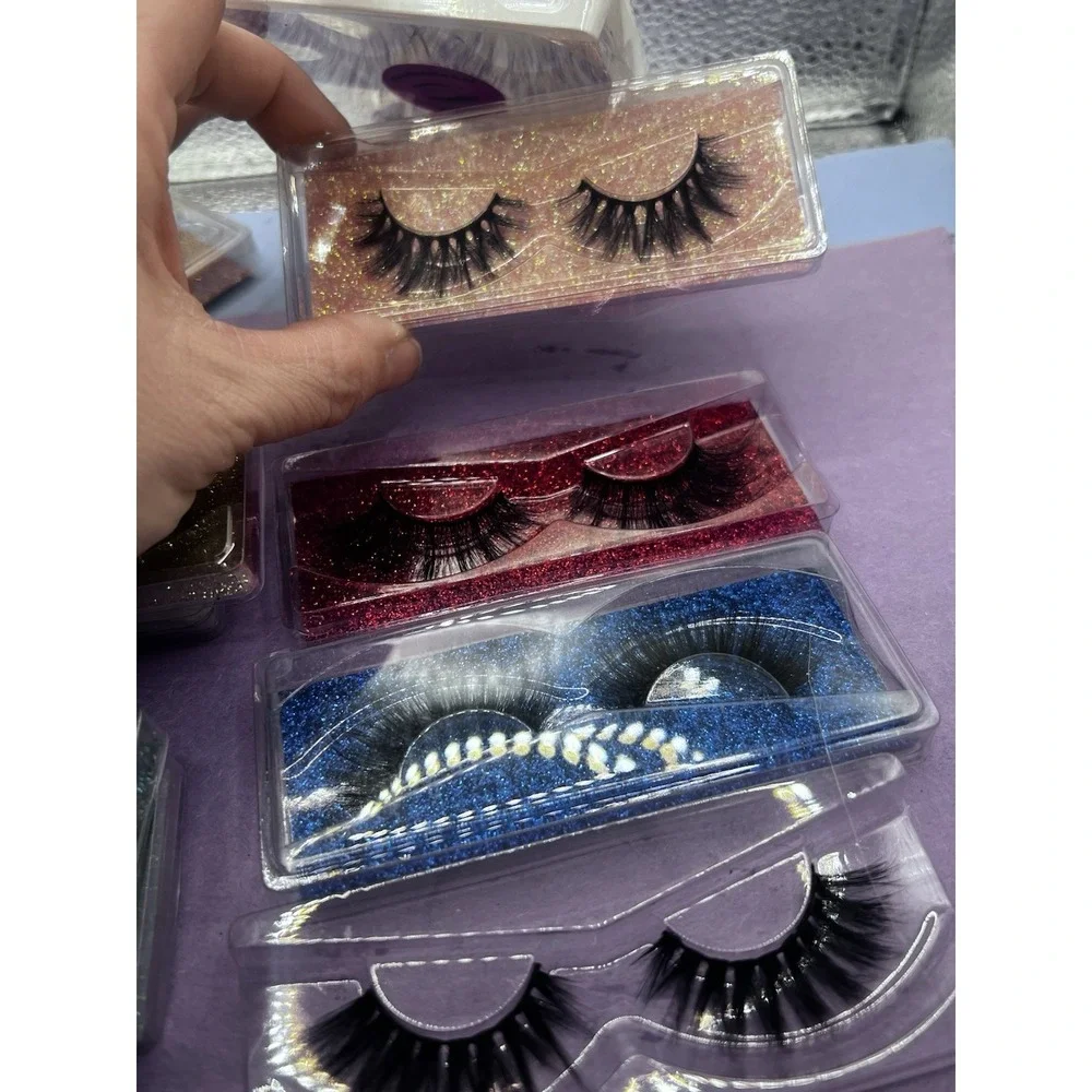 15 Pair Long Cross False Eyelashes Makeup Fake Thick Black Eye Lashes & Neon Pur